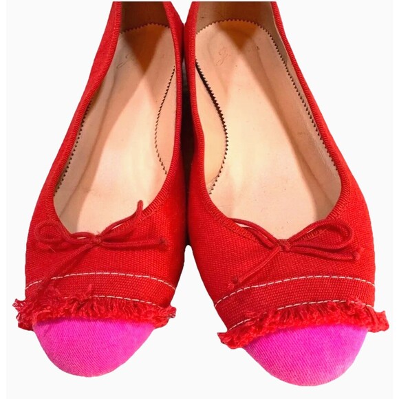 J. Crew Size 6 Kiki Ballet Flats Color Pop Canvas Red Pink Travel Resort Coastal - Picture 5 of 8